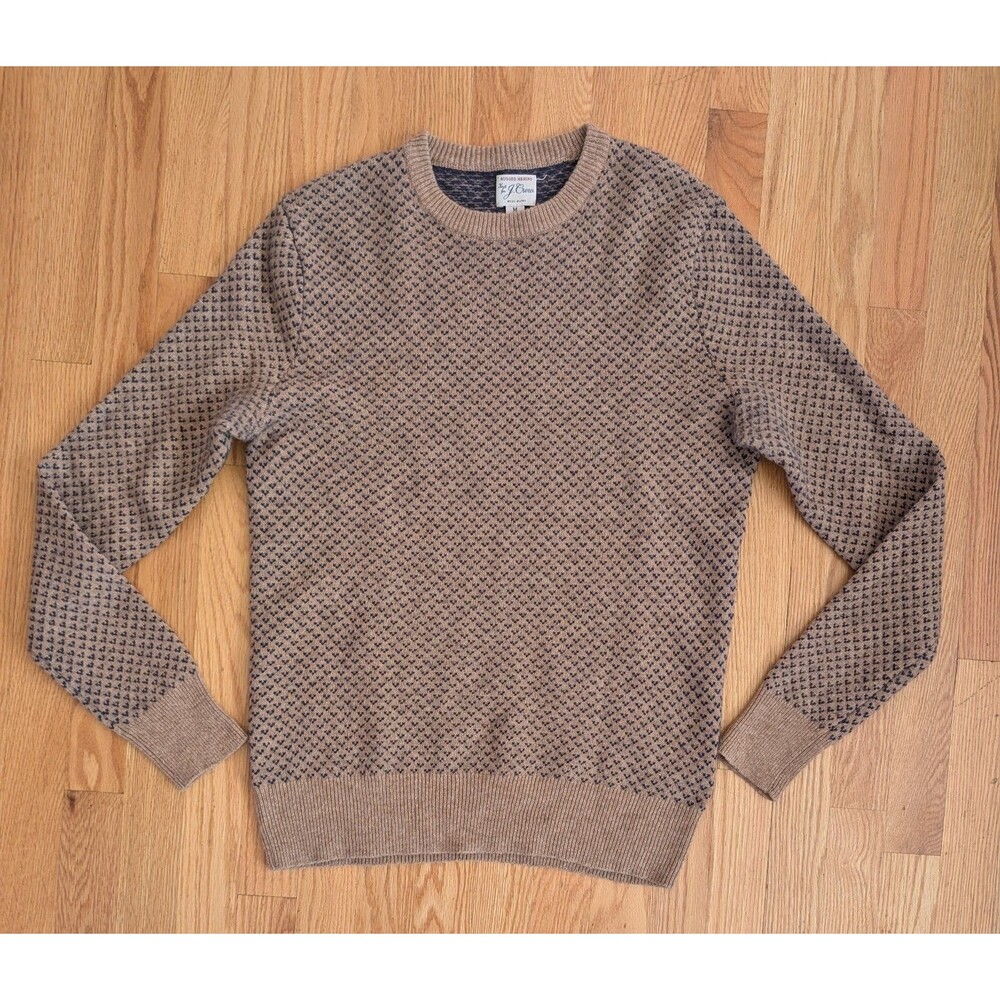J.Crew Rugged Merino Wool Blend Bird's-Eye Crewneck Sweater Tan Mens Medium